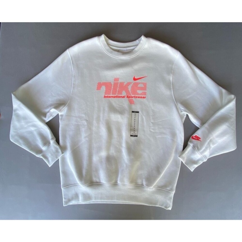 Nike International Sportswear Crew Sweatshirt White Pink Graphic Men's M NWT